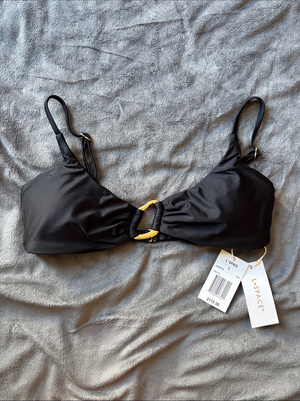 l*space Black Ring-Detail Bandeau Bikini Top